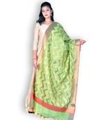 Green Banarasi Cotton Silk Dupatta With Zari Weave