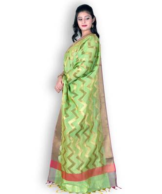 Green Banarasi Cotton Silk Dupatta With Zari Weave 2
