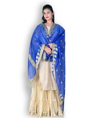 Blue Banarasi Cotton Silk Dupatta With Zari Weave 1