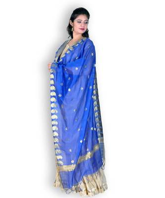Blue Banarasi Cotton Silk Dupatta With Zari Weave 2