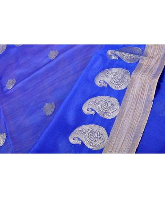 Blue Banarasi Cotton Silk Dupatta With Zari Weave 3