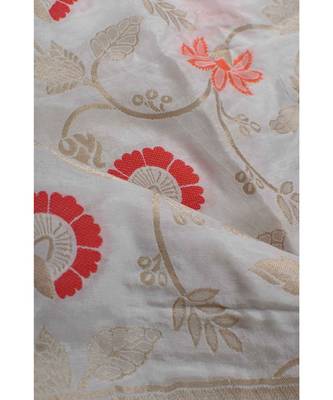 White & Multicolored Silk Banarasi Dupatta 2