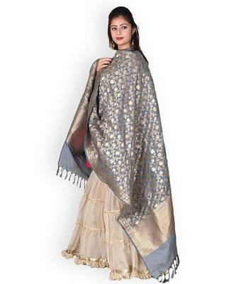 Grey Silk Banarasi Dupatta 1