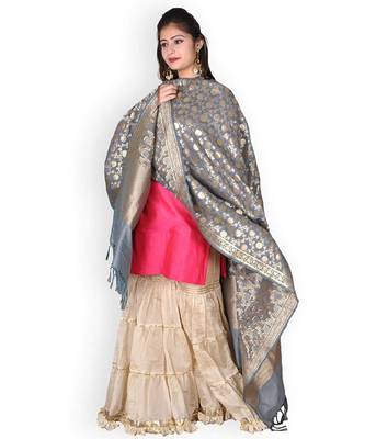 Grey Silk Banarasi Dupatta 3