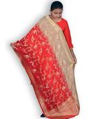 Red & Beige Pure Banarasi Silk Dupatta