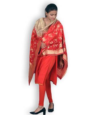 Red & Beige Pure Banarasi Silk Dupatta 2