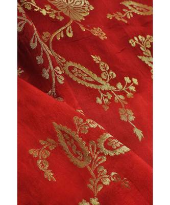 Red & Beige Pure Banarasi Silk Dupatta 3