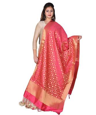 Pink Banarasi Silk Dupatta With Zari Weave 1