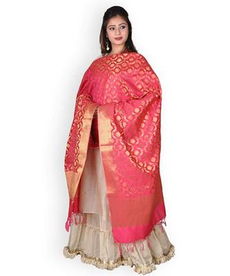 Pink Banarasi Silk Dupatta With Zari Weave 3