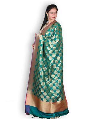 Green & Pink Pure Banarasi Silk Dupatta 2