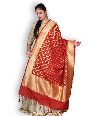 Red Pure Banarasi Silk Dupatta 1