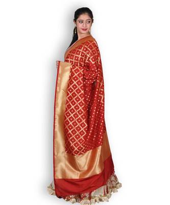 Red Pure Banarasi Silk Dupatta 2