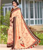 Peach printed cotton silk saree with blouse