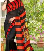 Black printed cotton silk saree with blouse