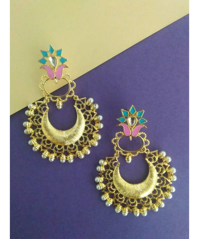 floral earrings with blue and pink