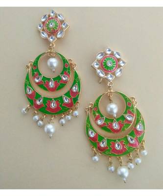 kundan chanbali with green and red 1