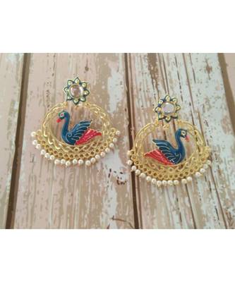 bird earring with blue & red 1