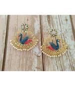 bird earring with blue & red