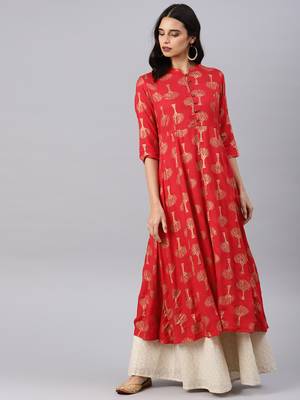 Red printed viscose rayon kurtas-and-kurtis 1