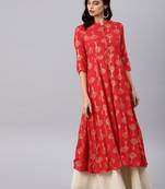 Red printed viscose rayon kurtas-and-kurtis