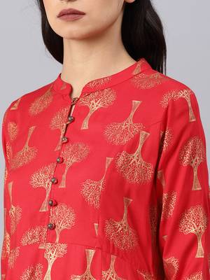 Red printed viscose rayon kurtas-and-kurtis 2