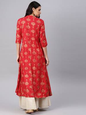 Red printed viscose rayon kurtas-and-kurtis 3