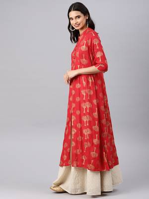 Red printed viscose rayon kurtas-and-kurtis 4