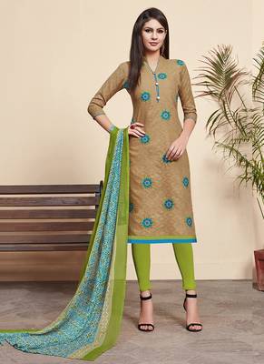 Beige printed cotton silk salwar 1