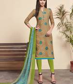 Beige printed cotton silk salwar