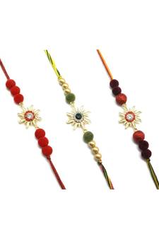 Multicolor Jewellery Designer Fancy Stylish Beautiful Combo (Set Of 3) Rakhi For Brother