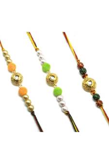 Multicolor Jewellery Designer Fancy Stylish Beautiful Combo (Set Of 3) Rakhi For Brother