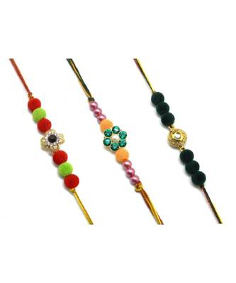 Multicolor Jewellery Designer Fancy Stylish Beautiful Combo (Set Of 3) Rakhi For Brother 1