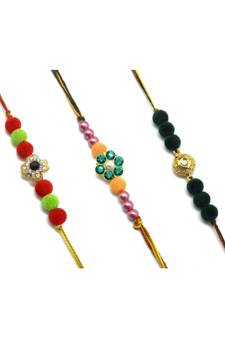 Multicolor Jewellery Designer Fancy Stylish Beautiful Combo (Set Of 3) Rakhi For Brother