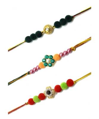 Multicolor Jewellery Designer Fancy Stylish Beautiful Combo (Set Of 3) Rakhi For Brother 2