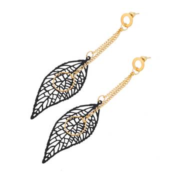 Black Color Stylish Leaf Shape Party Wear Earrings/Jhumki For Girls And Women 3