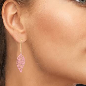 Pink Color Stylish Leaf Shape Party Wear Earrings/Jhumki For Girls And Women 3