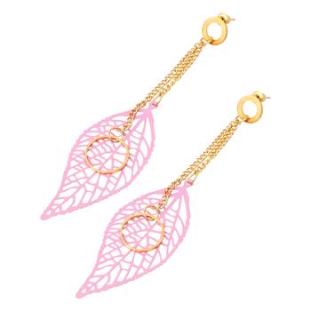 Pink Color Stylish Leaf Shape Party Wear Earrings/Jhumki For Girls And Women 4