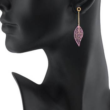 Pink Color Stylish Leaf Shape Party Wear Earrings/Jhumki For Girls And Women 5