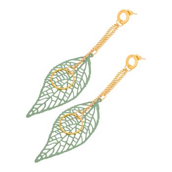 Green Color Stylish Leaf Shape Party Wear Earrings/Jhumki For Girls And Women 3