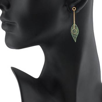 Green Color Stylish Leaf Shape Party Wear Earrings/Jhumki For Girls And Women 5
