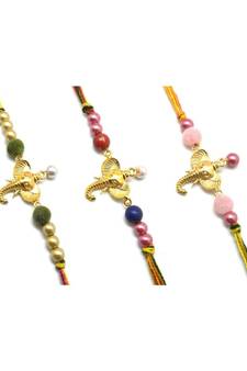 Multicolor Jewellery Designer Fancy Stylish Beautiful Combo (Set Of 3) Rakhi For Brother