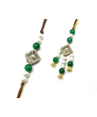 Multicolor Jewellery Designer Fancy Stylish Beautiful Rakhi 
Combo Rakhi Set For Bhaiya And Bhabhi 1