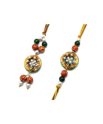 Multicolor Jewellery Designer Fancy Stylish Beautiful Rakhi 
Combo Rakhi Set For Bhaiya And Bhabhi 1