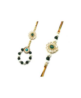 Multicolor Jewellery Designer Fancy Stylish Beautiful Rakhi 
Combo Rakhi Set For Bhaiya And Bhabhi 1