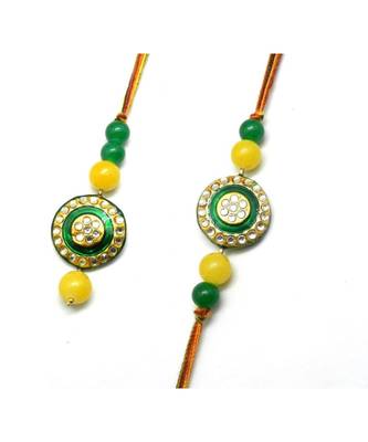 Multicolor Jewellery Designer Fancy Stylish Beautiful Rakhi 
Combo Rakhi Set For Bhaiya And Bhabhi 1