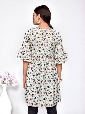Light-green printed polyester short-kurtis 2