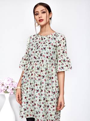 Light-green printed polyester short-kurtis 3