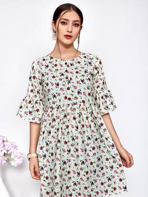 Light-green printed polyester short-kurtis 5