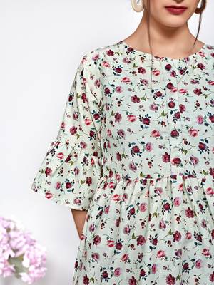 Light-green printed polyester short-kurtis 6