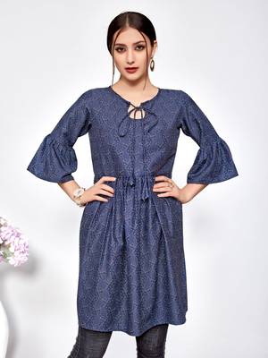 Navy-blue printed polyester short-kurtis 1